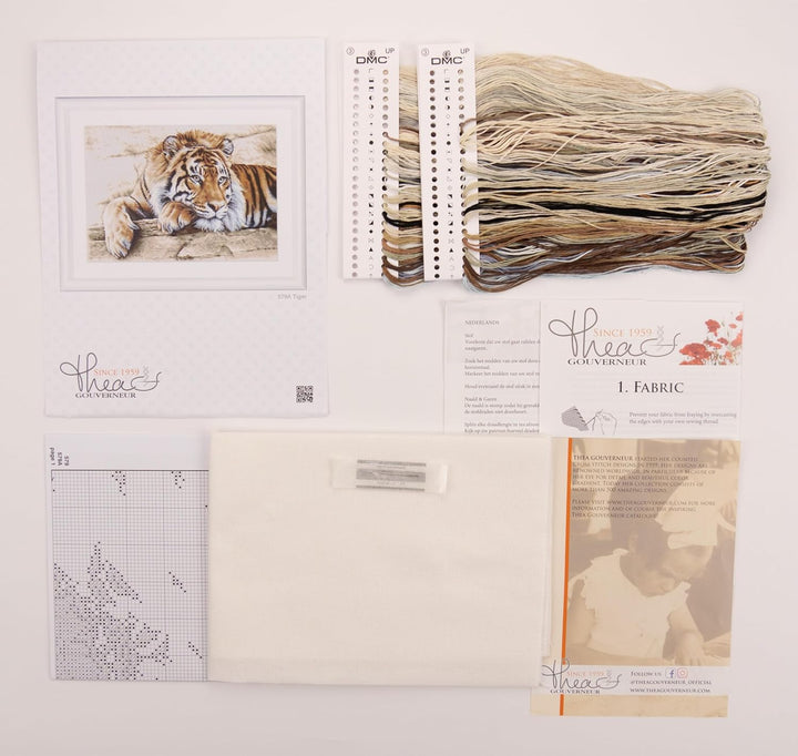 Thea Gouverneur - Kreuzstich-Set - Tiger - Leinen - 36 Count - Für Erwachsene - 579 579 Linen, 579 L