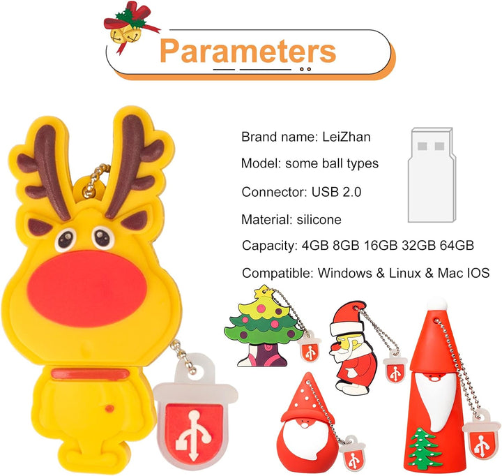 LEIZHAN USB-Stick 5 Stück 16GB Speicherstick Der Weihnachtsmann Elch Niedlichen Weihnachtsserie Gesc
