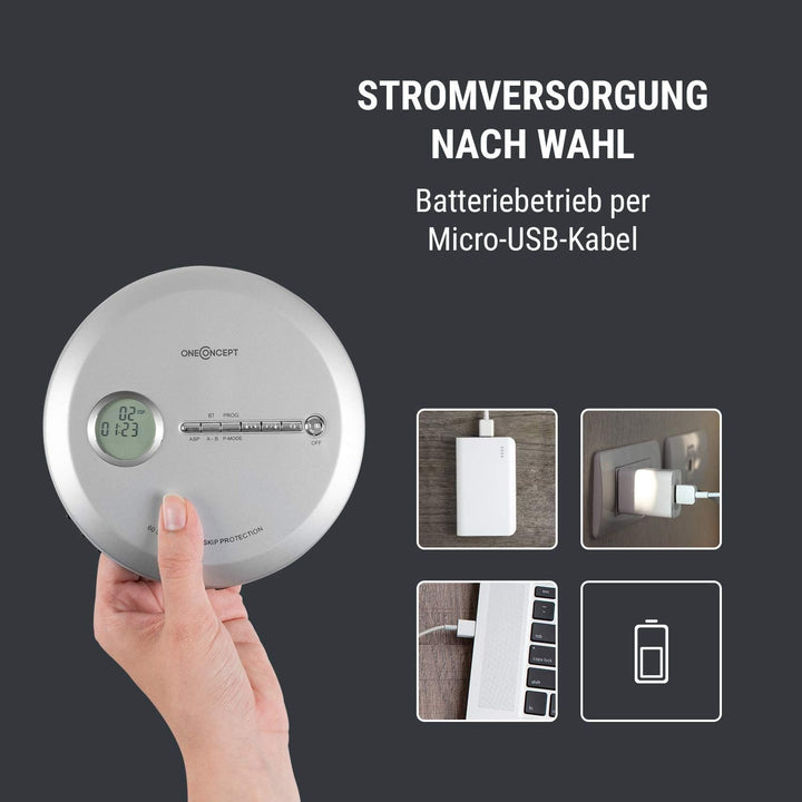OneConcept CDC 100MP3 - Discman mit Netz- oder Batteriebetrieb, USB, Formate: CD, CD-R, CD-RW und MP