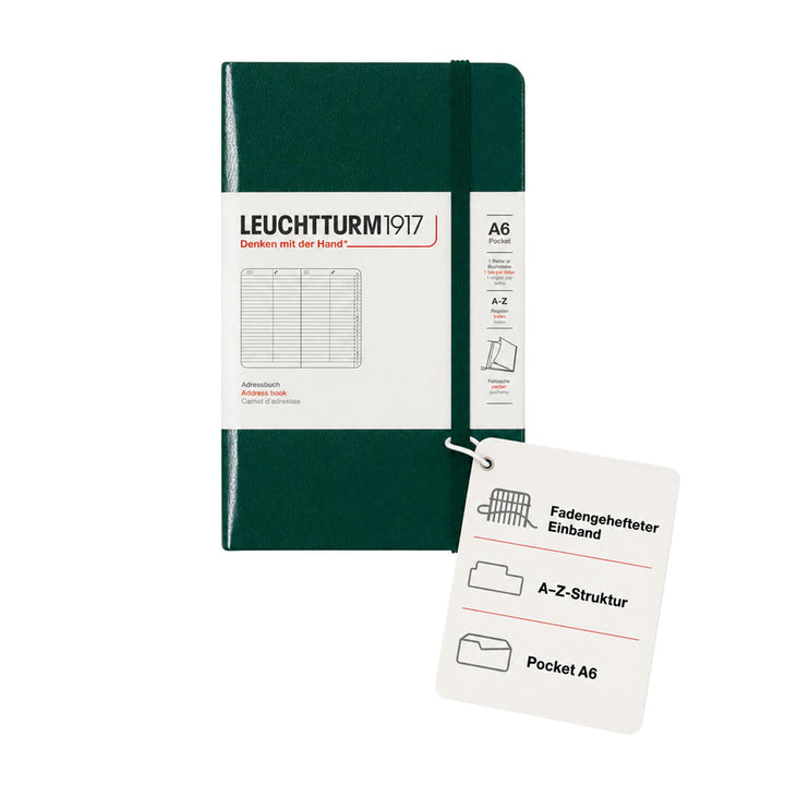 LEUCHTTURM1917 370362 Adressbuch Pocket (A6), Hardcover, Forest Green Forest Green Pocket (A6), Fore