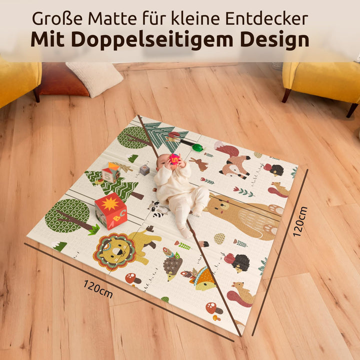 Mallie® Spielmatte Baby Faltbar 120x120x1cm [100% BPA- und Schadstoff-Frei] Doppelseitige Krabbelmat
