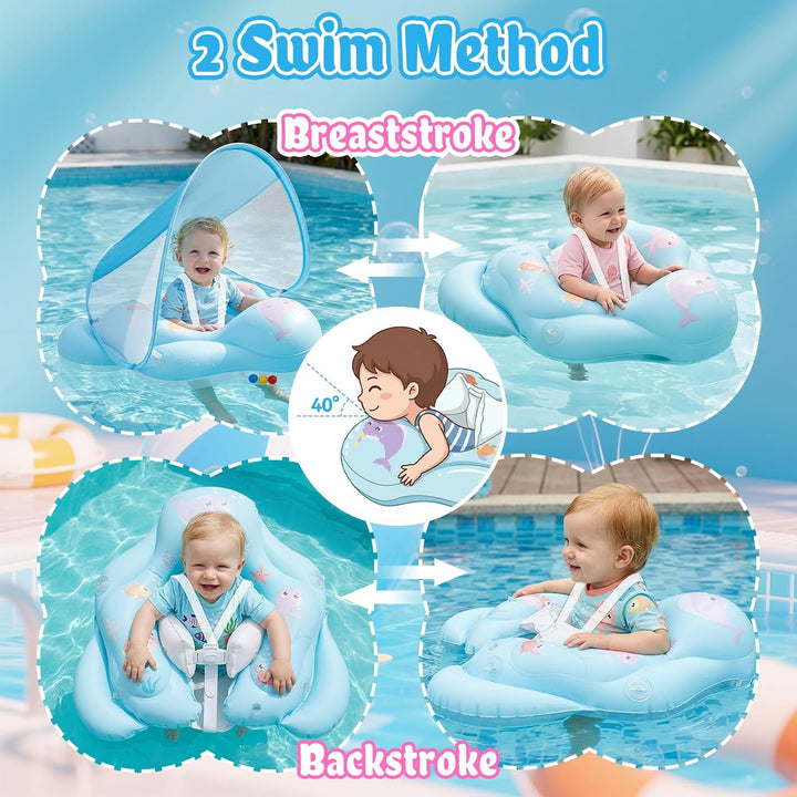 Baby Schwimmring mit Sonnendach UPF50+ Schwimmring Baby mit Sonnendach mit 1*Luftpumpe & 2*Flickzeug