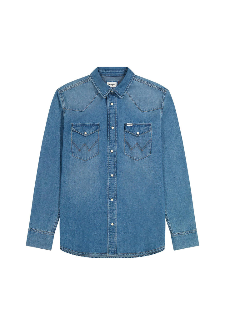 Wrangler Herren Western-Arbeitshemd, langärmelig, mit Druckknöpfen, verwaschenes Finish Hemd XXS Mid