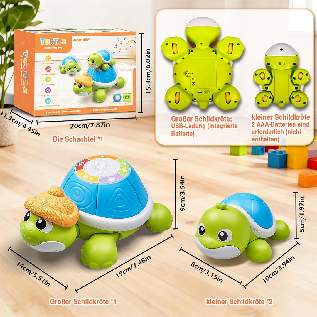 Baby Krabbel Spielzeug ab 3 6 9 Monate, 3 PCS Schildkröten Krabbelspielzeug mit Licht und Musik, Frü