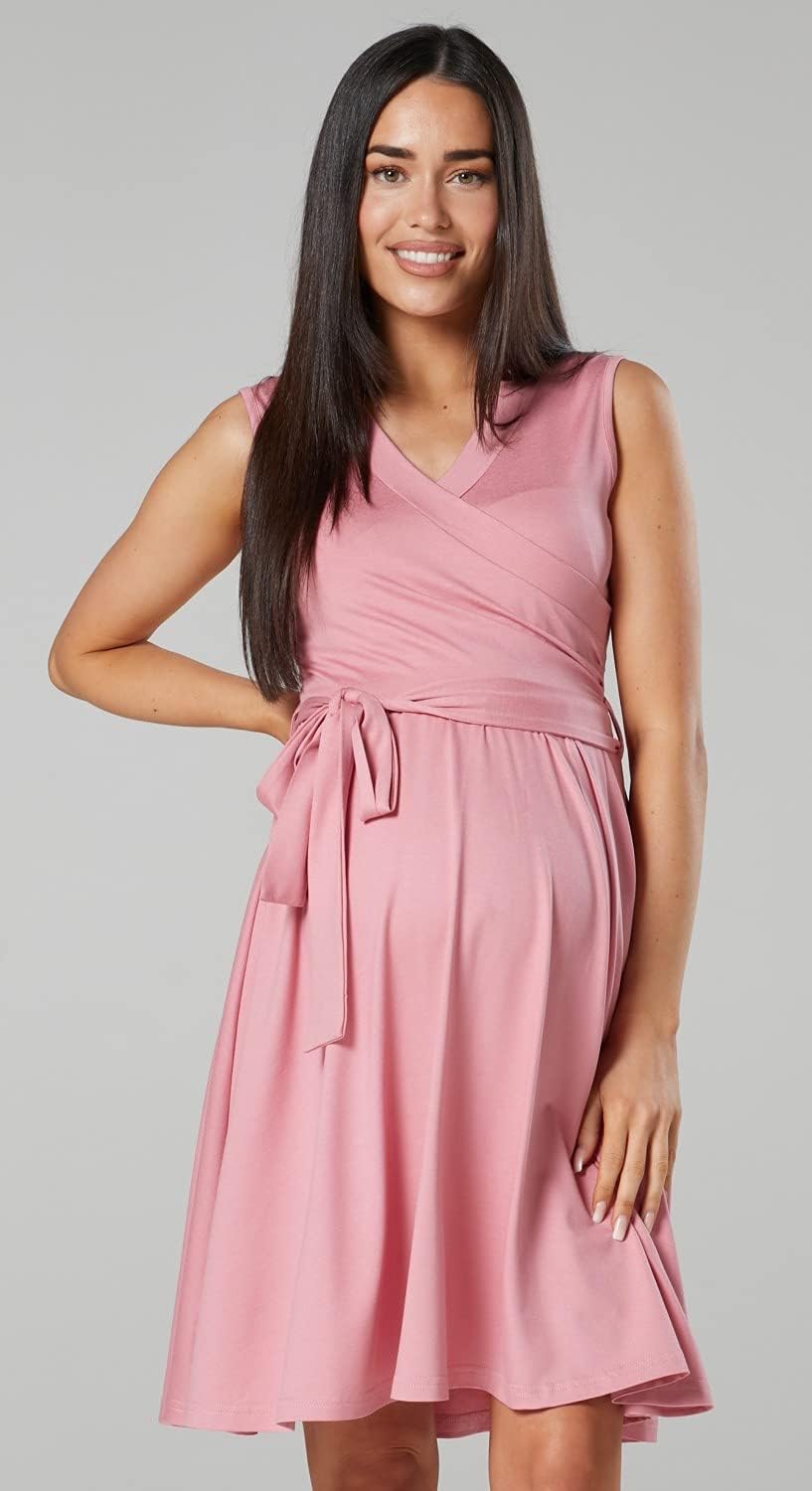 HAPPY MAMA. Damen Umstands Stillkleid Lagendesign V-Ausschnitt Empire-Taille. 078p 36 Altrosa, 36 Al