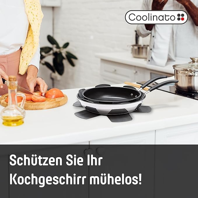 Coolinato 9er Set Pfannenschoner aus Silikon, 35 cm, grau, Topfuntersetzer, Pfannenschutz Stapelschu