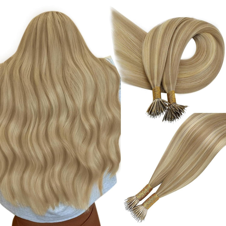 Easyouth Extensions Nanoring Echthaar Blond Nanoring Extensions Echthaar Aschblond Highlight Mittelb