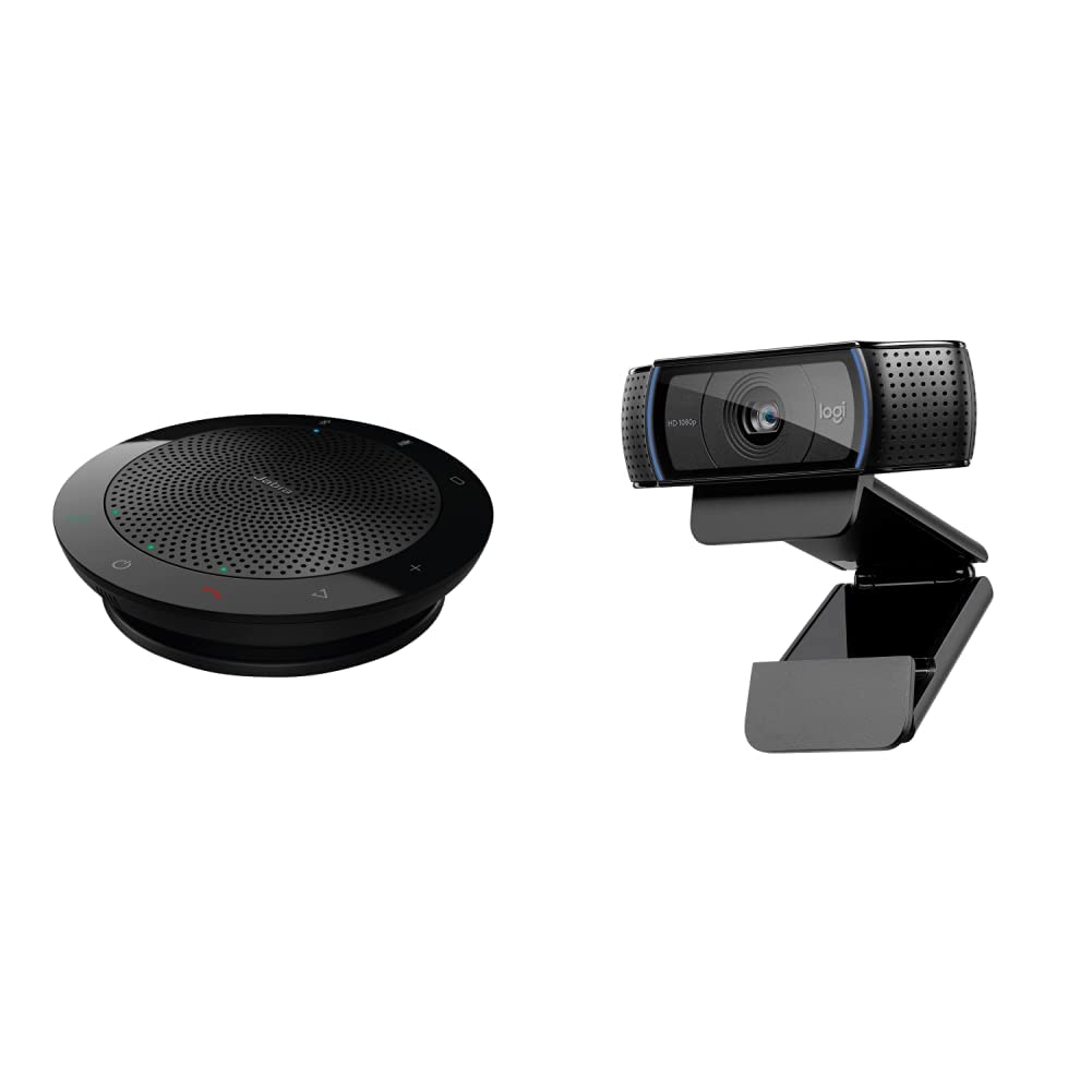 Jabra Speak 510 Speaker — Portable Bluetooth Speaker & Logitech C920 HD PRO Webcam, Full-HD 1080p, 7