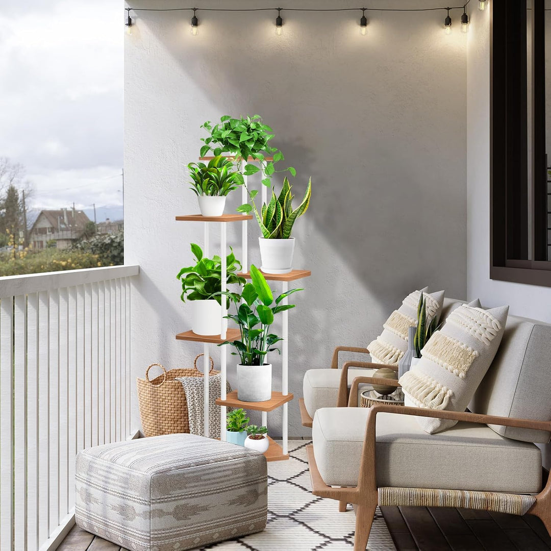 YOCOMEY 6-Tier Hölzern Blumenregal Pflanzenregal, Mehrstöckig Blumenständer Pflanzenständer Blumenba