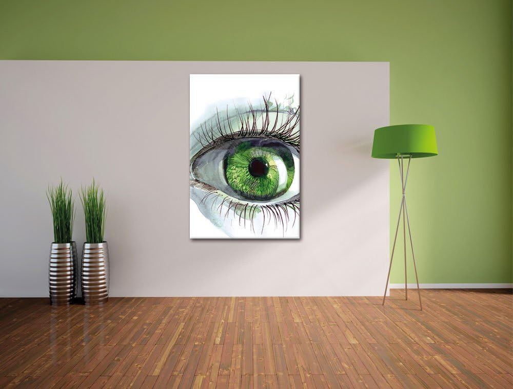 Pixxprint Grünes Auge, Format: 100x70 auf Leinwand, XXL riesige Bilder fertig gerahmt mit Keilrahmen