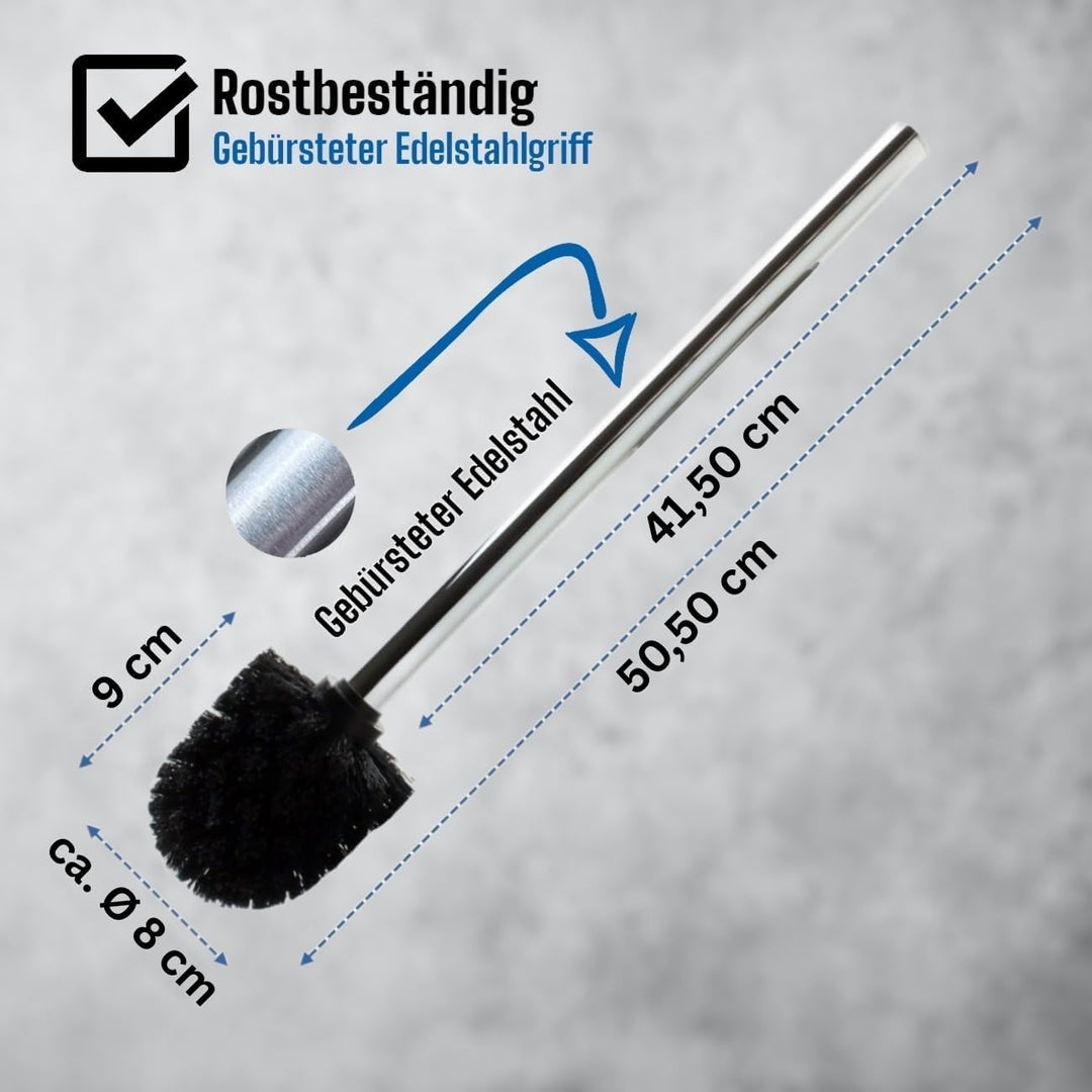 Daloual - 3 x Ersatz WC-Bürstenkopf Schwarz Ø ca. 8 cm + 1 x Edelstahl-Griff 41,5 cm - Toiletten-Bür