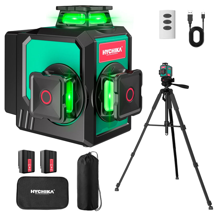 HYCHIKA Kreuzlinienlaser mit Stativ, 3x360 ° Grün Selbstnivellierend Laser Wasserwaage, Kreuzlaser L