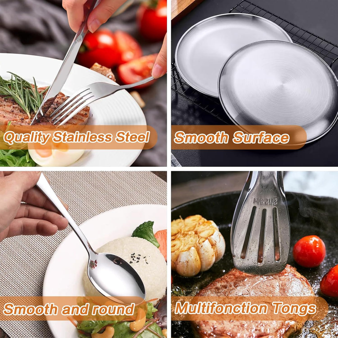 Camping Geschirr 2/4 Personen, 11/21PCS Camping Zubehör Camping Besteck Set Edelstahl Picknick Zubeh