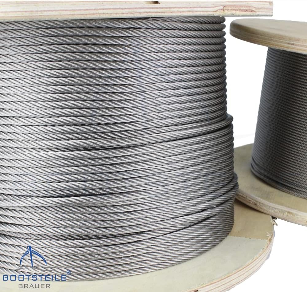 50 Meter Edelstahl - Drahtseil 7x19 weich D= 5 mm - Edelstahl A4 Edelstahlseil Stahlseil I BOOTSTEIL