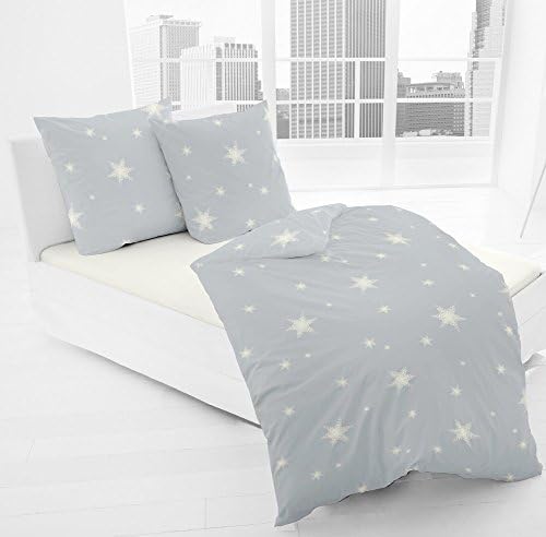 JACK by Dormisette Fein Biber Bettwäsche Stern Sterne Hellgrau Grau Weiss, Grösse:240x220cm Bettwäsc