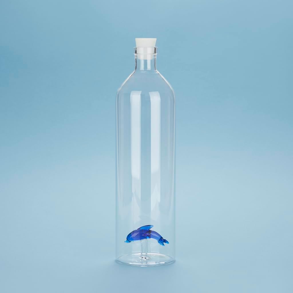 balvi - Atlantis Dolphin Wasserflasche aus Glas. Enthält eine Delfin-Figur. Mit Silikonverschluss.
