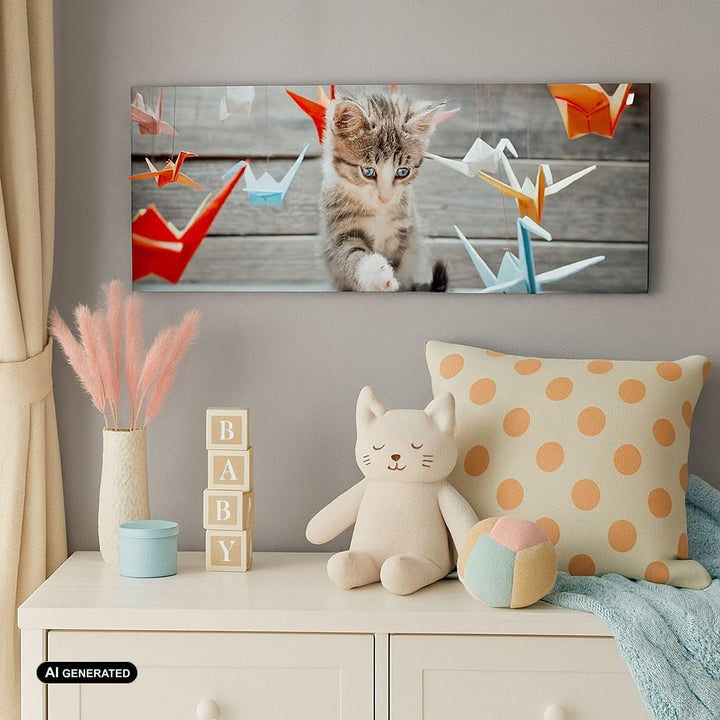 Wandbilder Dekoration Wohnzimmer Katze spass origami Panorama Bilder auf Leinwand 120x50cm Leinwandb
