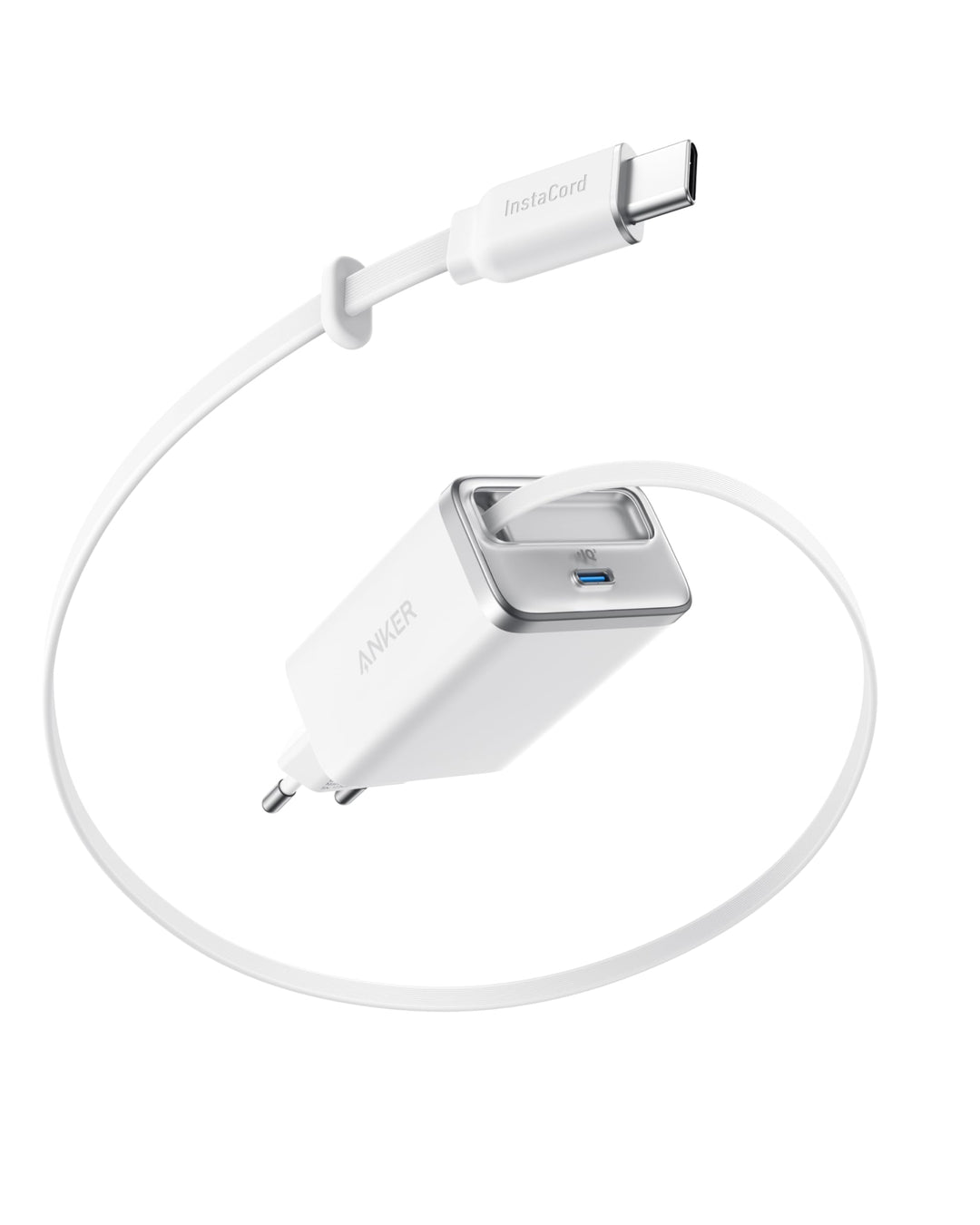 Anker Nano 35W USB C Ladegerät, kompaktes 2 Anschlüsse, InstaCord Kabel weiss 1, weiss 1