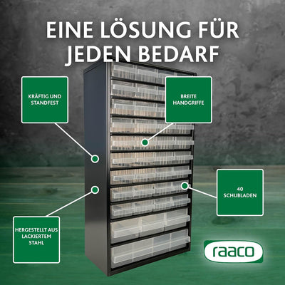 raaco Kleinteilemagazin C12-40, 36 kg Last,15 x 30,6 x 55,2 cm,40 Schubladen, beschichteter Stahl, g