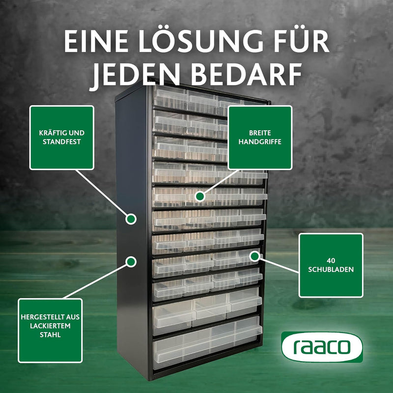 raaco Kleinteilemagazin C12-40, 36 kg Last,15 x 30,6 x 55,2 cm,40 Schubladen, beschichteter Stahl, g