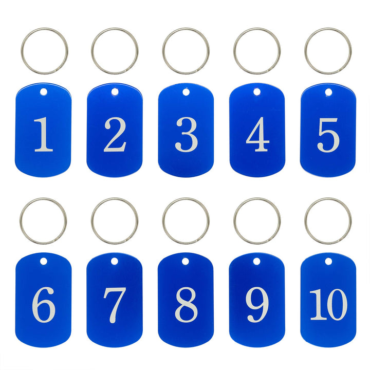 Aluminum Engraved Number Tags Key Tags ID Tags with Key Rings 1-25 blau, 1-25 blau