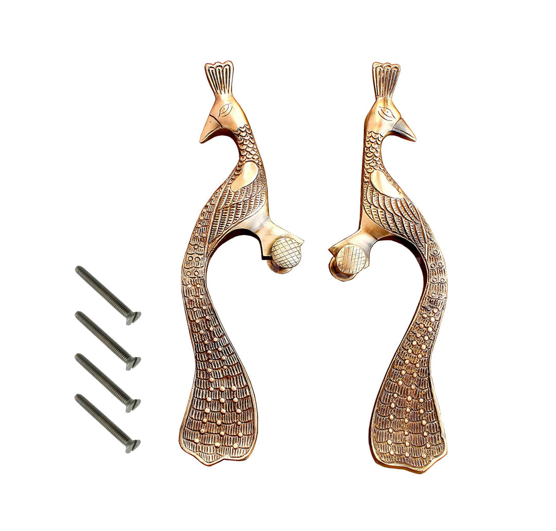 eSplanade - 33 cm Messing Designer Pfau Türgriff - 2er Set | Wohnkultur | Tür Dekor | Paar Türgriffe