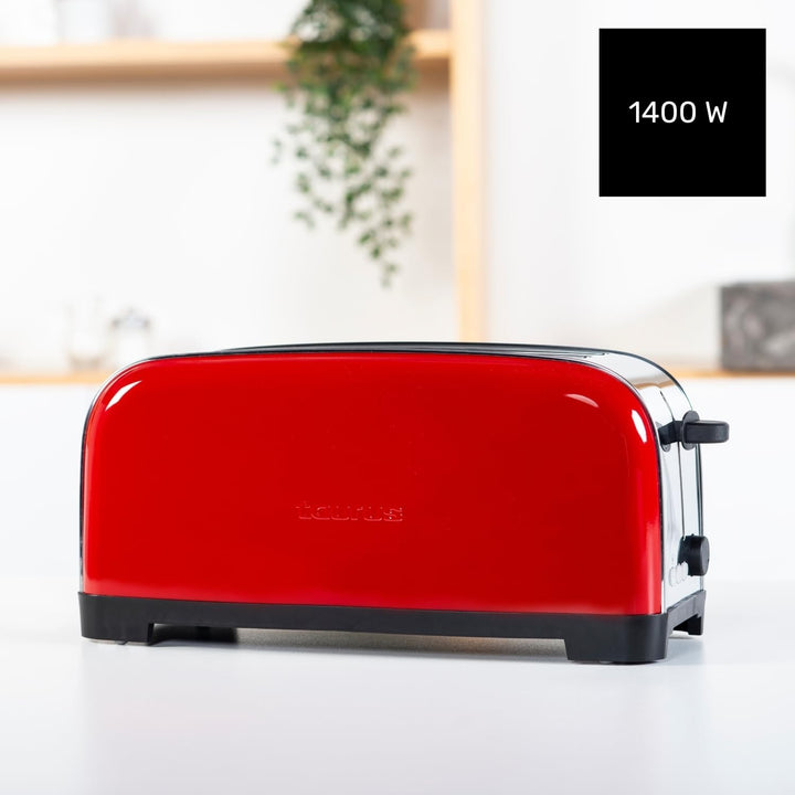 Taurus - Toaster 1400 W | Vintage Rot | 2 extra lange Schlitze | 6 Bräunungsstufen | Auftauen, Aufwä