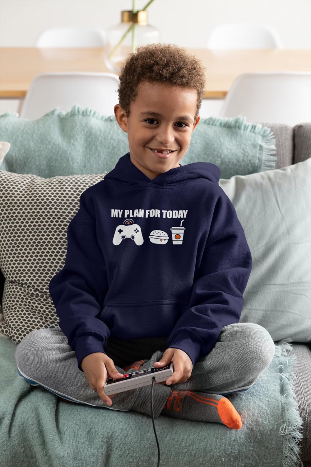 Baddery Kinder Gamer Pullover - Gaming Kapuzenpullover für Jungen - Zocker Pulli 140 Navy, 140 Navy