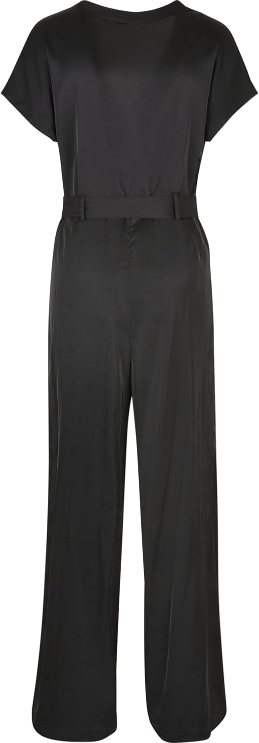 Urban Classics Damen Ladies Satin Wide Leg Belt Jumpsuit S Schwarz, S Schwarz