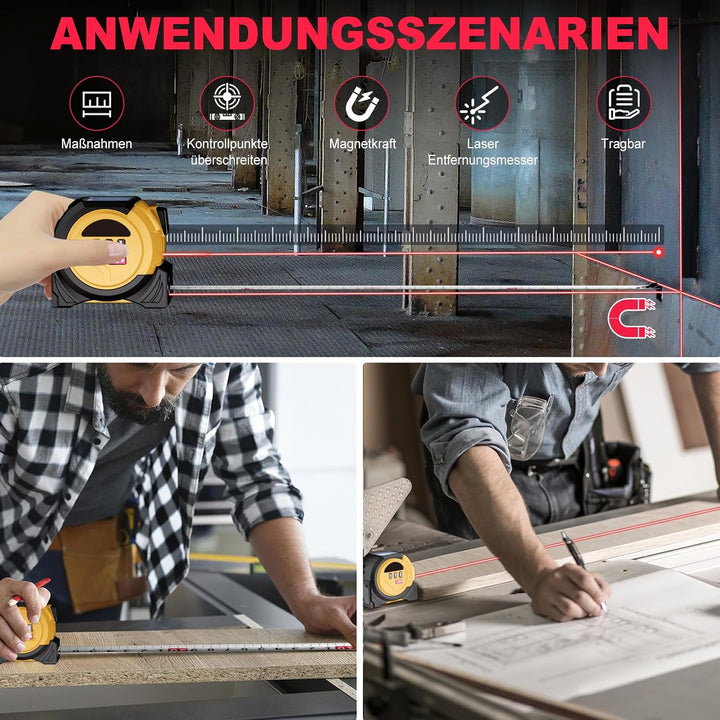 Laser Massband, 40m/60m Laser-entfernungsmesser und 5m Bandmass und Kreuzlaser, Speicher für 20 Mess