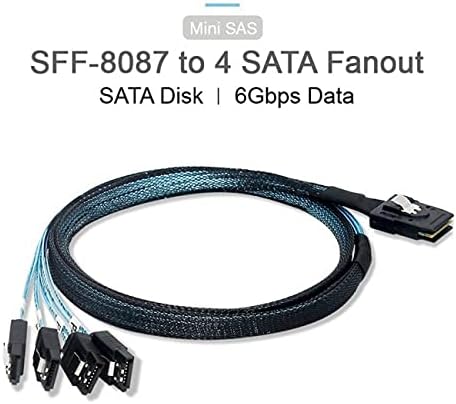 NFHK Internal Mini SAS SFF-8087Host to 4 SATA 7pin Target Hard Disk 6Gbps Data Server Raid Cable 100