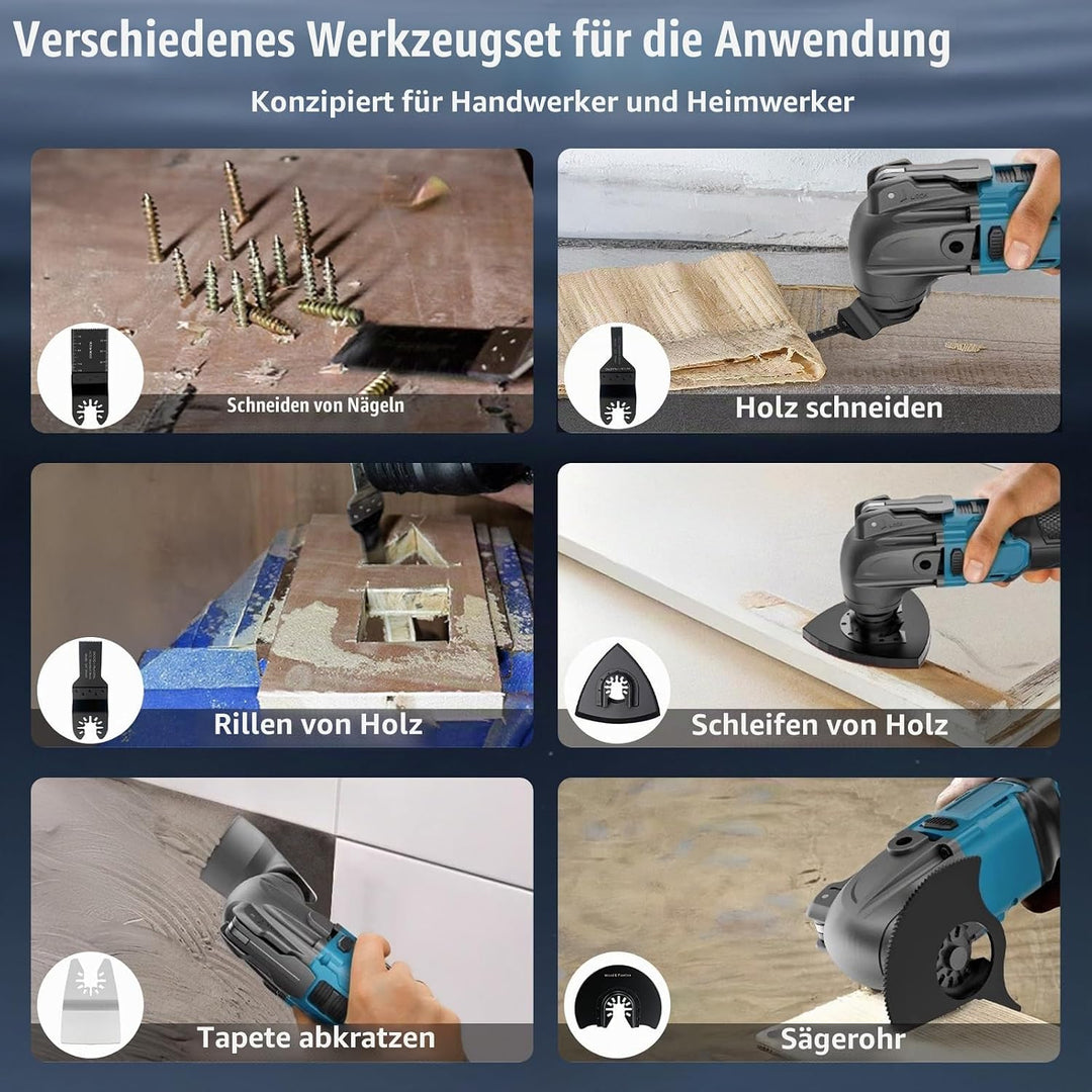 Akku-Multifunktionswerkzeug für Makita Akku 18V Li-Ion – Oszillationswerkzeug mit 23 Zubehör,6 Einst