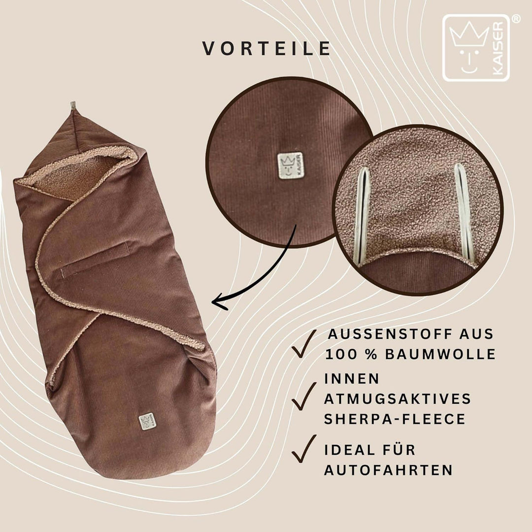 Kaiser Callie Cord Einschlagdecke für Babyschale, 80x40 cm, Wattiert, 0-12 Monate (caribou), caribou