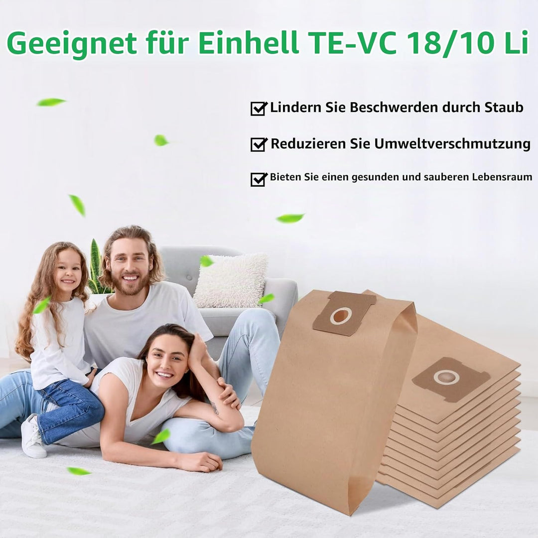 15 Stück Schmutzfangsack 10 L für Einhell TE-VC 18/10 Li Nass-Trockensauger, Einhell 1810/1812 Staub