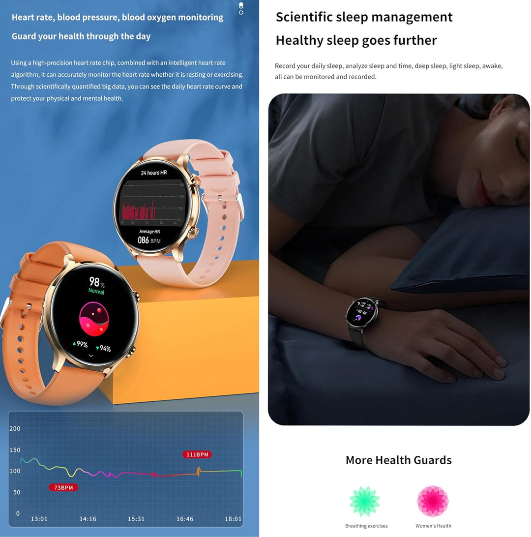 ZPIMY Smartwatch Damen mit Telefonfunktion, 1,39” AMOLED 5ATM wasserdichte Fitnessuhr Herren mit Tas
