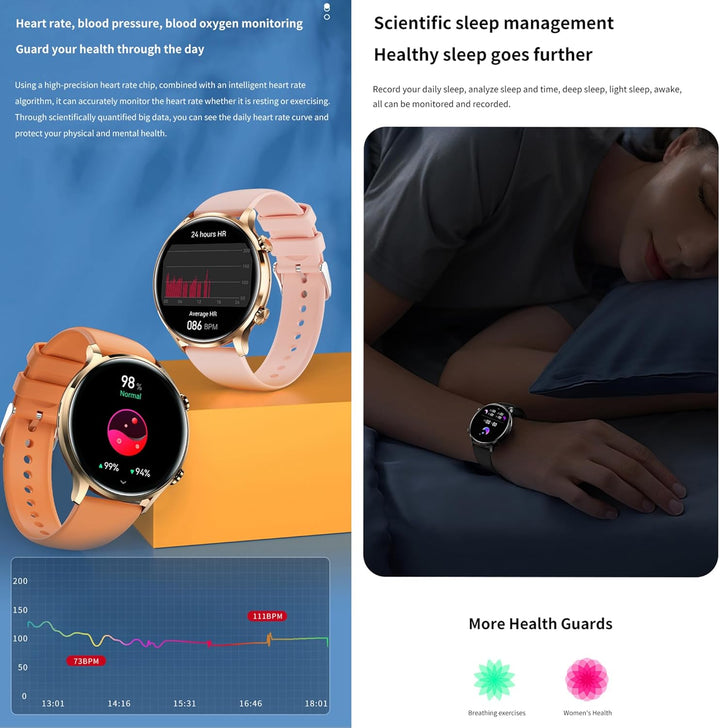 ZPIMY Smartwatch Damen mit Telefonfunktion, 1,39” AMOLED 5ATM wasserdichte Fitnessuhr Herren mit Tas