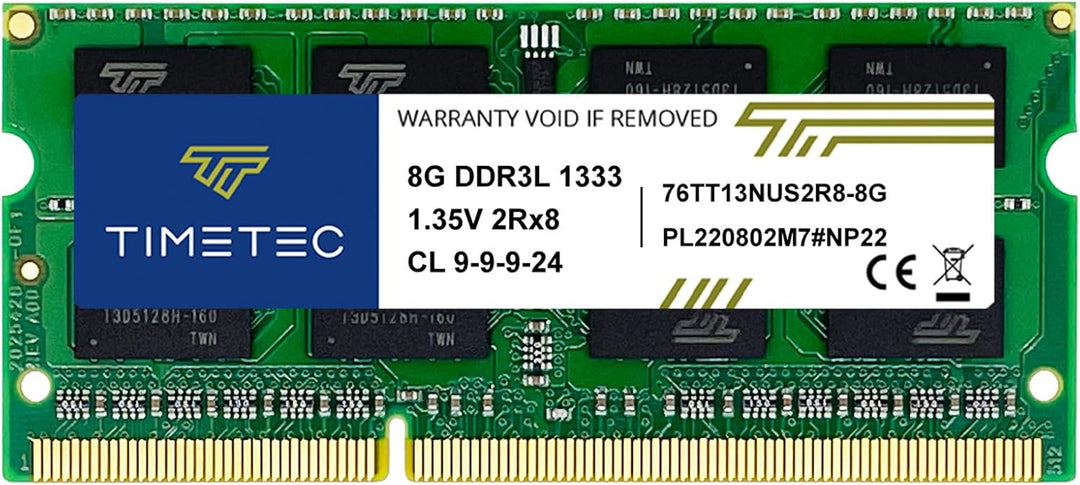 Timetec 8GB DDR3 1333MHz PC3-10600 Non-ECC Unbuffered 1.5V CL9 2Rx8 Dual Rank 204 Pin SODIMM Laptop
