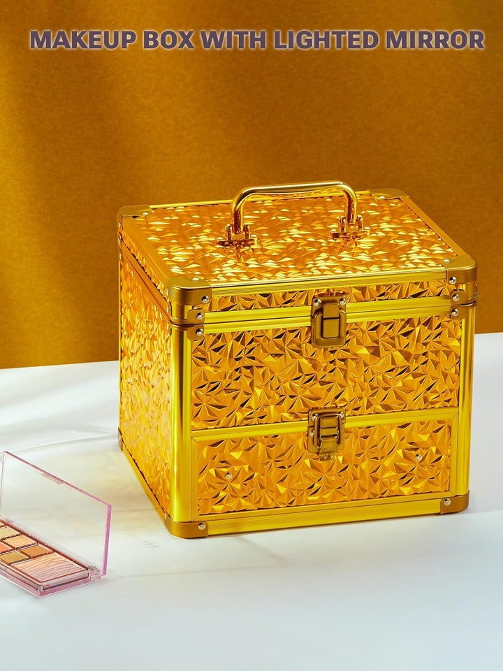 Qislee Make-up-Box mit Schublade und abnehmbarem beleuchtetem Spiegel, wasserdichter Reisekoffer, Ko