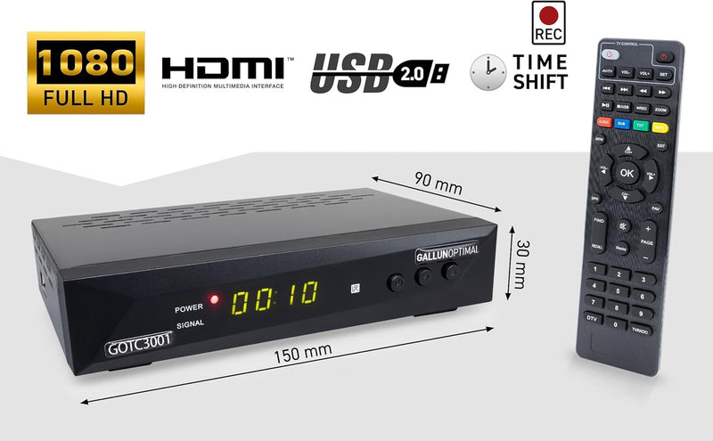 GALLUNOPTIMAL Combo-Receiver DVB-C & DVB-T2 H265 mit SCART-Kabel & Aufnahmefunktion geeignet für den