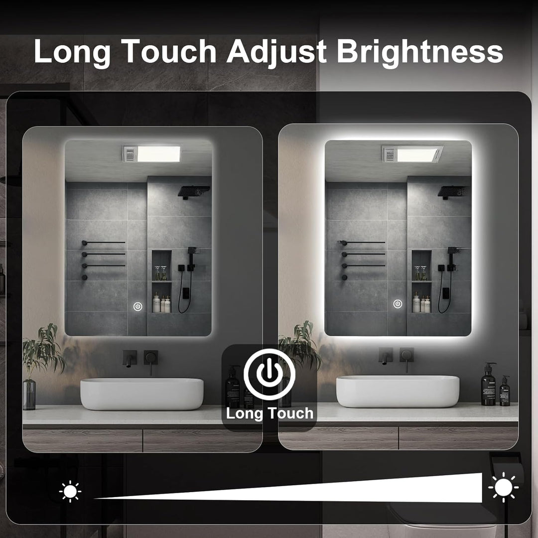 Badezimmer Wandspiegel, Badspiegel Mit Beleuchtung, 60 x 45 cm Spiegel mit LED Licht, Touch Schalter