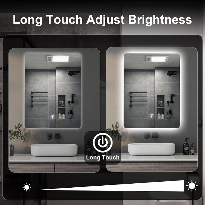 Badezimmer Wandspiegel, Badspiegel Mit Beleuchtung, 60 x 45 cm Spiegel mit LED Licht, Touch Schalter