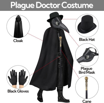 Schwarz Pest Arzt Maske, Pest Doktor Maske, Retro Leder Vogelmaske, Lange Nase Vogel Schnabel Steamp