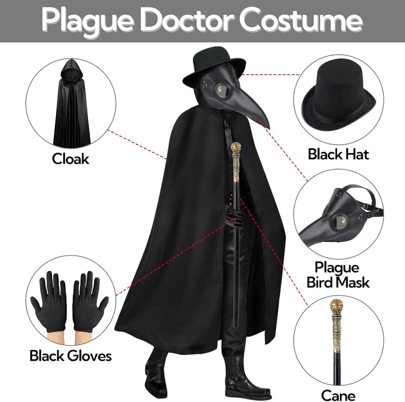 Schwarz Pest Arzt Maske, Pest Doktor Maske, Retro Leder Vogelmaske, Lange Nase Vogel Schnabel Steamp
