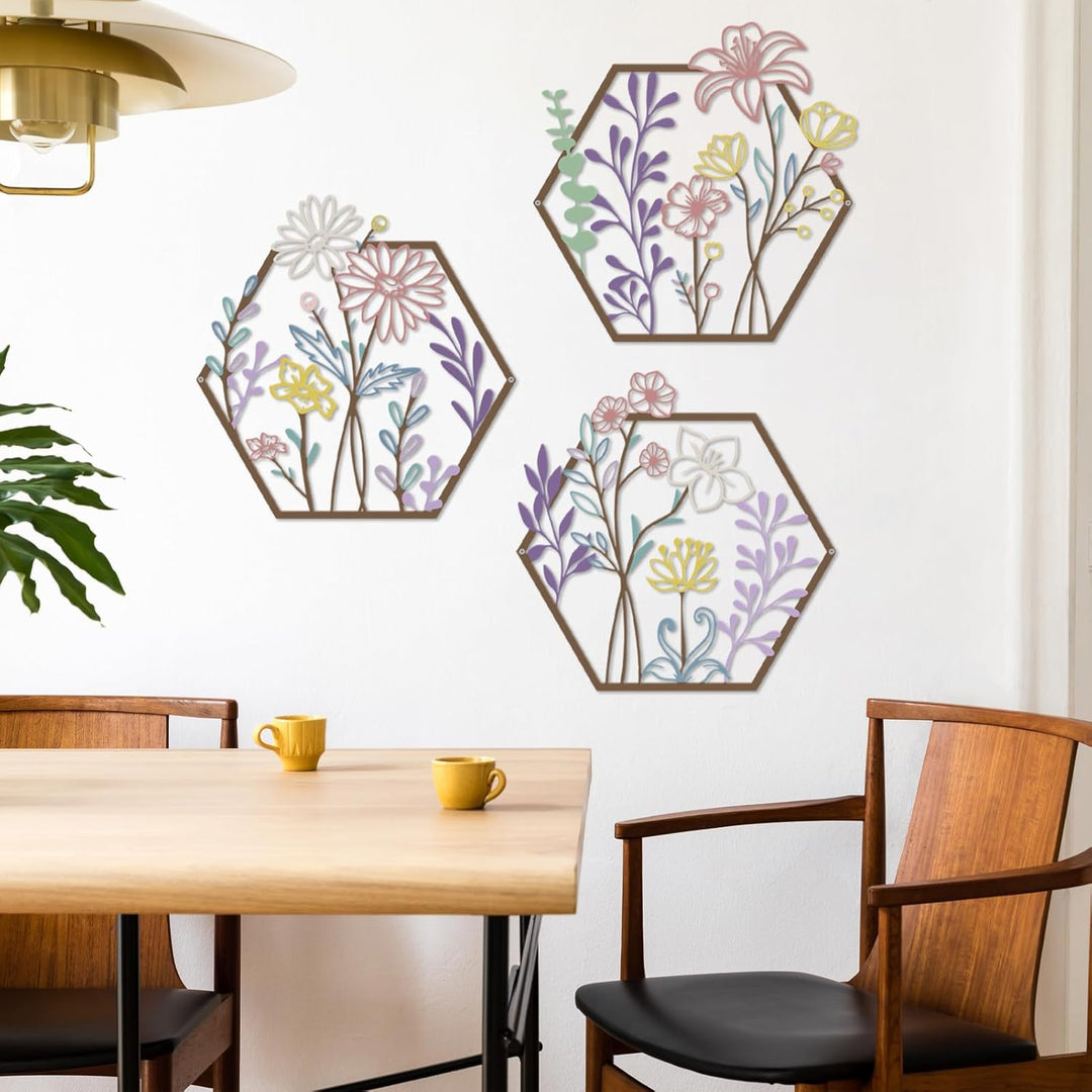 ESTART 3 Stück Metall-Blumen-Wanddekoration, minimalistische Blumenwanddekoration, abstrakte Linie,