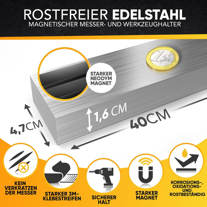 Loco Bird Magnetleiste Messer 40cm - extra starker Magnet - selbstklebend mit 3M VHB Klebeband - Mes