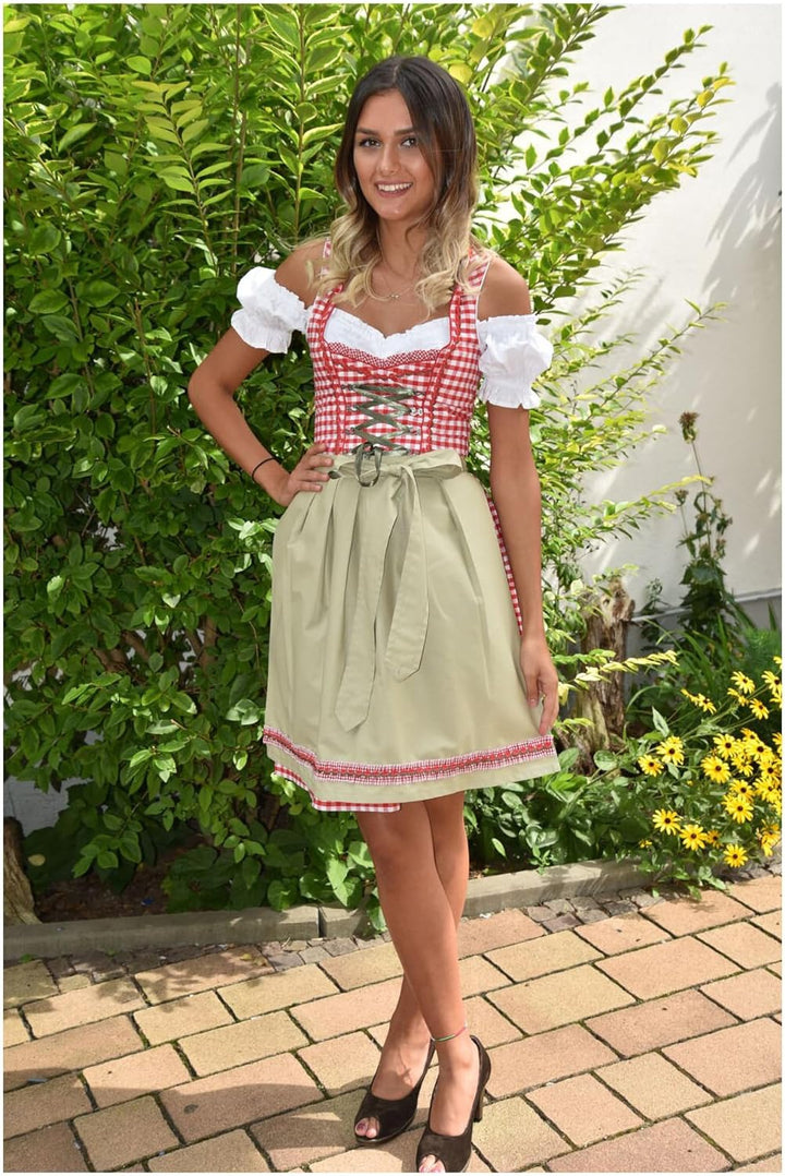 Dirndl Set Trachtenkleid 510GT Rot Weiss kariert (42)