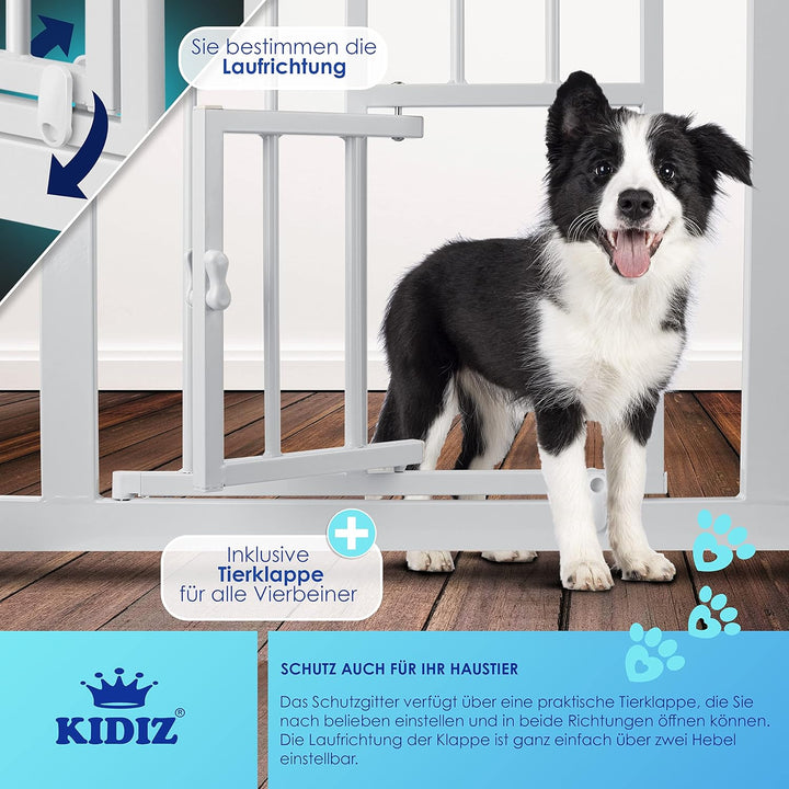 KIDIZ® Türschutzgitter Absperrgitter Treppengitter Kindergitter | mit Türe für Hunde und Katzen, Hau