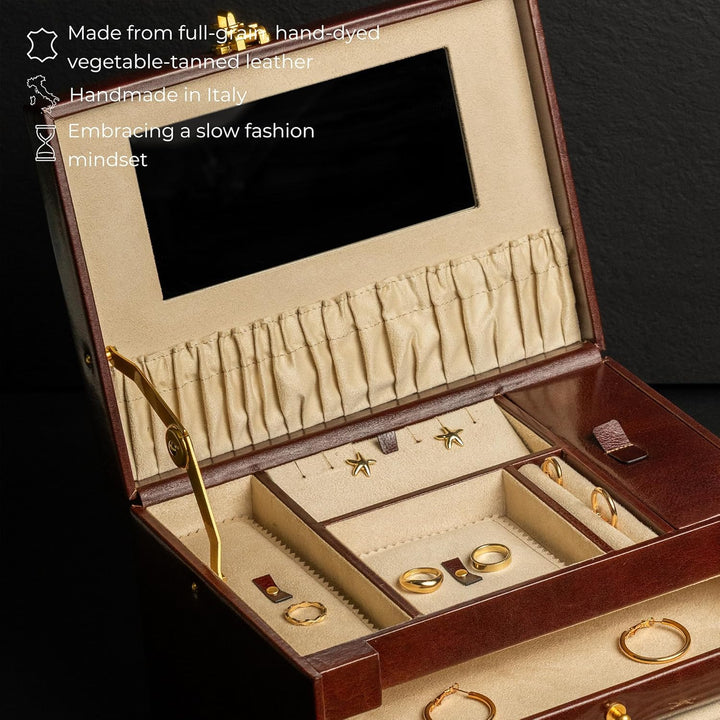 Time Resistance Braun Leder-Schmuckkästchen Vollnarbenleder Schmuck Organizer Aufbewahrung von Acces