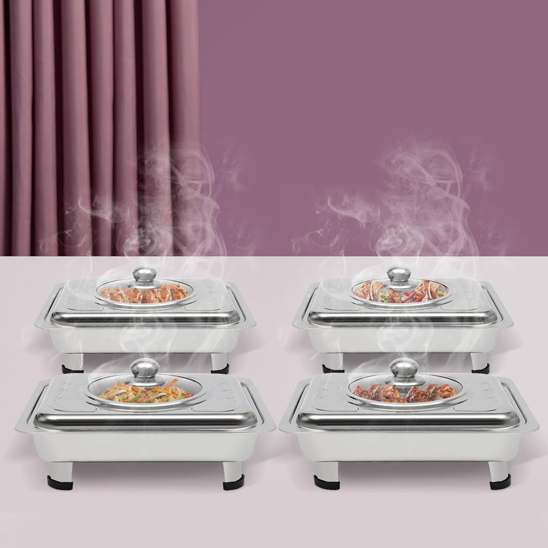 4 Stück Buffetwärmer Chafer Pan Buffet Tray mit Deckel Rechteckiges Chafing Dish Set Wärmebehälter S
