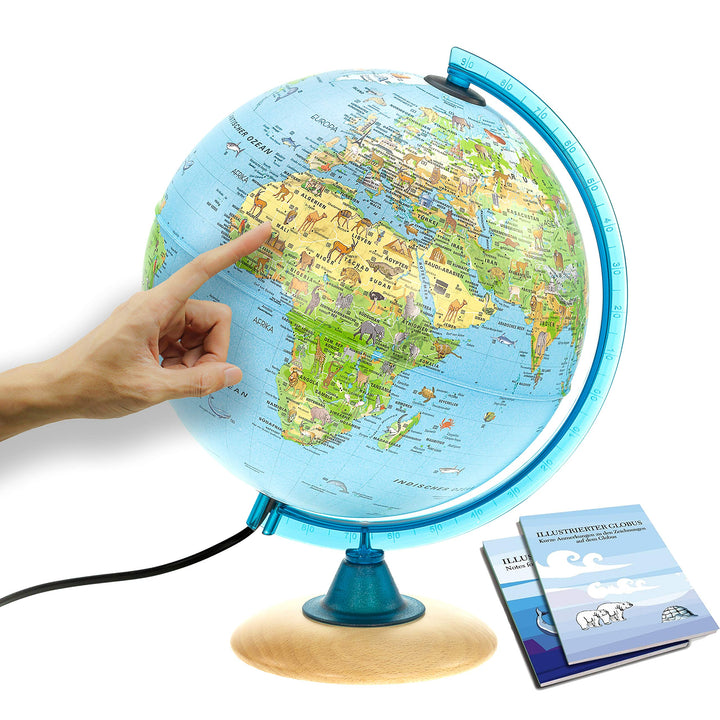 ORBIT GLOBES & MAPS Kinder-Globus - 25cm Globus mit Holzfuss, Deutsches Kartenbild von 2023 mit viel